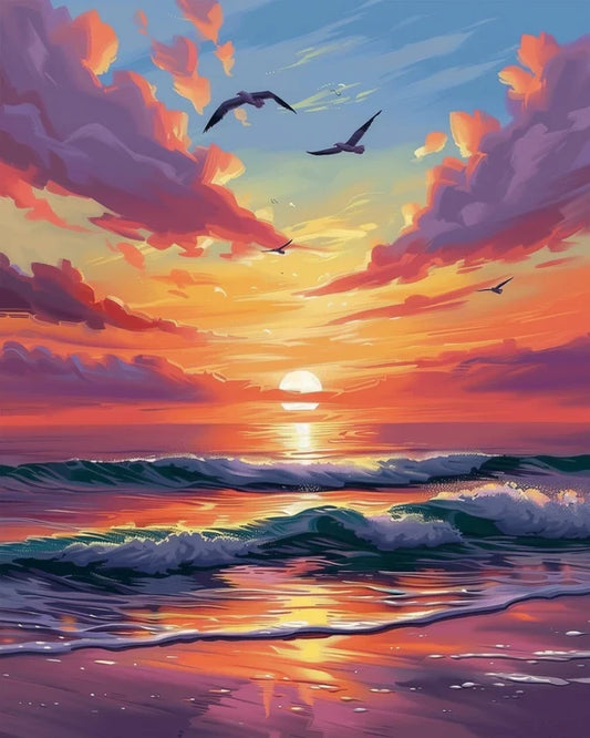 Crimson Ocean Sunset Paint by Numbers Kit